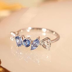 Прямоугольные конские глаза треугольные латунные микропаве прозрачные и синие кубические цирконии кольца для женщин&nbsp;FS-WG723F9-04