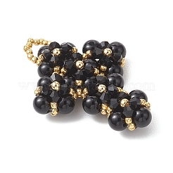 Круглые бусины из натурального черного оникса и подвески-крестики из стеклянного бисера&nbsp;PALLOY-MZ01151-02