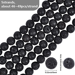 5 нити натуральных круглых бусин из лавового камня&nbsp;G-LT0001-02B-02