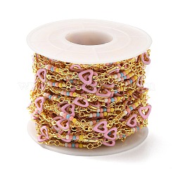 Цепочка-сердечко ручной работы из латуни с эмалью CHC-M024-25G-03