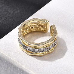 Латунные кольца из манжеты с прозрачным цирконием&nbsp;RJEW-H262-04G