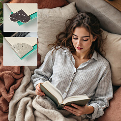 24 шт. 4 стиля закладок для книг в форме веера/сердца из искусственной кожи&nbsp;AJEW-TA0002-55