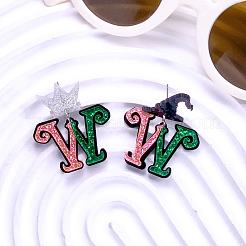 Серьги-гвоздики с акриловыми блестками и пудрой&nbsp;FS-WGC50DB-01