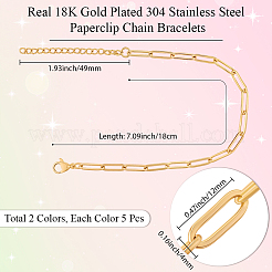 10 шт. 2 цвета 304 нержавеющая сталь браслеты-скрепки цепи для унисекс&nbsp;BJEW-BBC0001-22