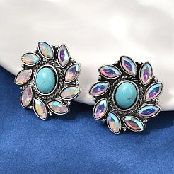 Серьги-гвоздики из сплава синтетической бирюзы&nbsp;LS-EJEW-U053-02AS