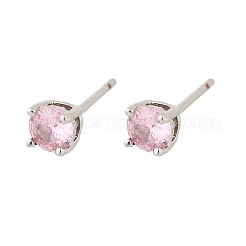 Плоские круглые серьги-гвоздики из латуни с паве из кубического циркония для женщин&nbsp;EJEW-G428-29C-03