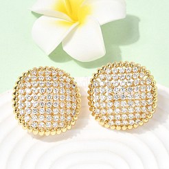 Плоские круглые серьги-гвоздики из латуни с микропаве и прозрачным фианитом&nbsp;EJEW-H180-18G