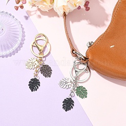 Брелки с подвесками из окрашенного в горячем виде сплава в форме тропических листьев&nbsp;KEYC-YW00245-01