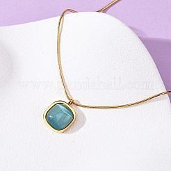 Женские ожерелья в форме змеи из нержавеющей стали 304 и темно-бирюзового кошачьего глаза с квадратным кулоном&nbsp;NJEW-K255-47G