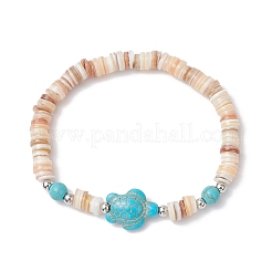 Браслеты из натуральной пресноводной ракушки с синтетическими бирюзовыми бусинами для мужчин и женщин BJEW-JB11745-02