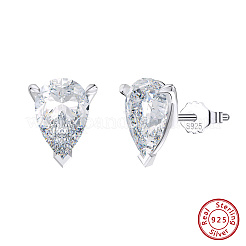 925 серьги-гвоздики из стерлингового серебра с прозрачным кубическим цирконием&nbsp;EJEW-G443-01P