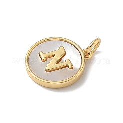 Латунный паве натуральный ракушка плоский круглый с буквенными подвесками&nbsp;KK-Z115-13G-N