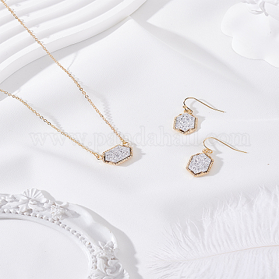 Комплекты из шестиугольных подвесок из сплава смолы и серег-подвесок для женщин&nbsp;SJEW-LP0001-52B-1