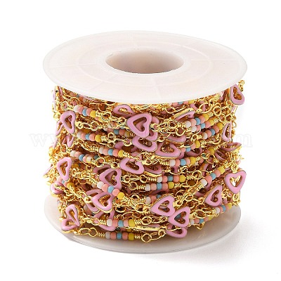 Цепочка-сердечко ручной работы из латуни с эмалью CHC-M024-25G-03-1