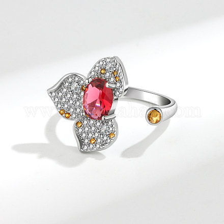 Цветочные латунные микропаве прозрачные кубические цирконии регулируемые манжеты кольца для женщин FS-WG34798-02-1