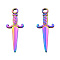 Ion Plating(IP) 201 Stainless Steel Pendants, Sword, Rainbow Color, 27.5x10.5x2.5mm, Hole: 2~2.5mm