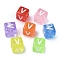 Spray Painted Transparent Acrylic Beads, Cube with Letter, Mixed Color, Letter V, 9.5x9.5x10mm, Hole: 3.8mm, about 570pcs/500g