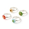 Flower Flat Round Millefiori Glass Adjustable Ring, Solid Brass Ring for Women, Platinum, Mixed Color, US Size 6 1/2(16.9mm)