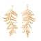 Brass Pendants, Cadmium Free & Nickel Free & Lead Free, Leafy Branch Charms, Real 18K Gold Plated, 39x15x2mm, Hole: 1mm