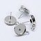 Brass Stud Earring Settings, with Loop, Flat Round, Platinum, Tray: 10mm, 16x12mm, Hole: 2mm, Pin: 0.8mm