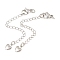 Brass Curb Chain Extender, End Chains with Lobster Claw Clasps and Heart Charms, Platinum, 70mm