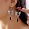 Bat Alloy Glass Dangle Earrings, Antique Silver, 65x30mm