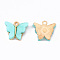 Alloy Acrylic Pendants, Butterfly, Light Gold, Cyan, 14x16.5x3mm, Hole: 1.6mm