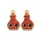 Halloween Alloy Enamel Pendants, Golden, Skull, 21x12x1.5mm, Hole: 1.6mm