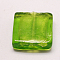 Handmade Silver Foil Lampwork Beads, Square, Lime Green, 20x20x6mm