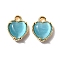 Heart Brass Charms, with Cat Eye, Nickel Free, Real 18K Gold Plated, Sky Blue, 9x7.5x3.5mm, Hole: 1mm