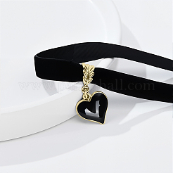 Сплав эмаль сердце кулон черный бархат колье колье для женщин&nbsp;NJEW-WH20014-01B