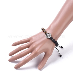 Регулируемые плетеные браслеты из натурального камня лавы и бусин тигрового глаза&nbsp;BJEW-JB04987-04