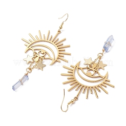 Серьги-подвески из натурального кварцевого кристалла и нержавеющей стали 201&nbsp;EJEW-TA00427