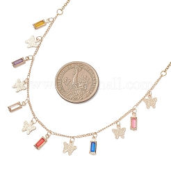 Женские нагрудные ожерелья с бабочками из латуни и стеклянными прямоугольниками и кисточками&nbsp;NJEW-JN05799