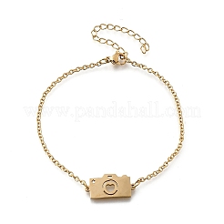 201 камера из нержавеющей стали с браслетами в форме сердца&nbsp;BJEW-B128-04G