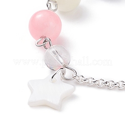 Браслет из натурального белого нефрита (окрашенного) с цепочками Rolo из нержавеющей стали 304&nbsp;BJEW-JB08145-05