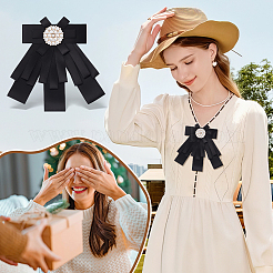 Атласные броши со стразами и бантом&nbsp;JEWB-WH0020-045