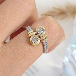 Плоские круглые латунные кольца с микропаве из прозрачных кубических цирконий для женщин&nbsp;FS-WGBC030-04