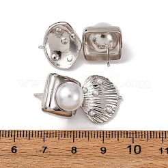 Латунные квадратные серьги-гвоздики в форме ракушки&nbsp;EJEW-H165-01B-P