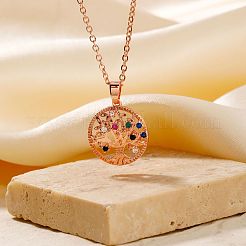 Изысканные латунные подвески с разноцветными кубическими цирконами «Дерево жизни» для женщин&nbsp;AE4666