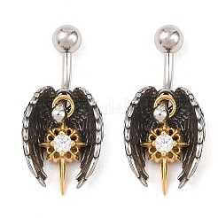 Кольца для живота в форме штанги из нержавеющей стали 316 с прозрачными кубическими цирконами и паве&nbsp;AJEW-C044-02