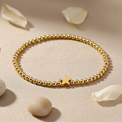 Минималистичные эластичные браслеты из латуни в форме звезды и круглой бусин для женщин.&nbsp;PJ3900