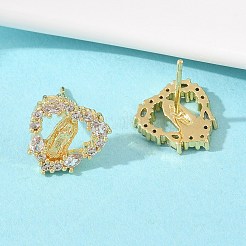 Серьги-гвоздики с изображением Девы Марии из латуни с микропаве из прозрачных кубических цирконий&nbsp;EJEW-F400-23B-G