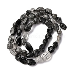 Нити бусин из натурального черного рутилированного кварца&nbsp;G-R445-6x8-18