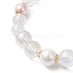 Женские браслеты из стеклянных и ракушечных бусин с эластичным бисером&nbsp;BJEW-JB12693-02