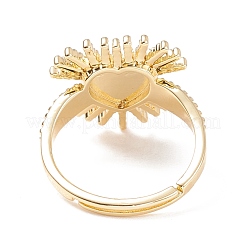 Регулируемое кольцо с сердцем из черного циркония и солнцем&nbsp;RJEW-C028-03G