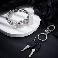 Браслеты из сплава волка и пшеницы с цепочкой и наборы из нержавеющей стали с застежками-черепами&nbsp;SJEW-GA0001-04