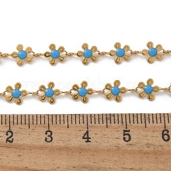 Богемская нержавеющая сталь 304 эмалированная цепочка с цветочным узором глубокого небесно-голубого цвета для женщин&nbsp;NJEW-Z061-01G