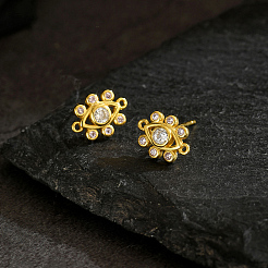 Серьги-гвоздики в виде цветка из латуни&nbsp;MI5248