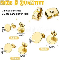 36 шт. 3 стиля ионного покрытия (IP) 304 нержавеющая сталь серьги-гвоздики фурнитура&nbsp;STAS-BC0002-56